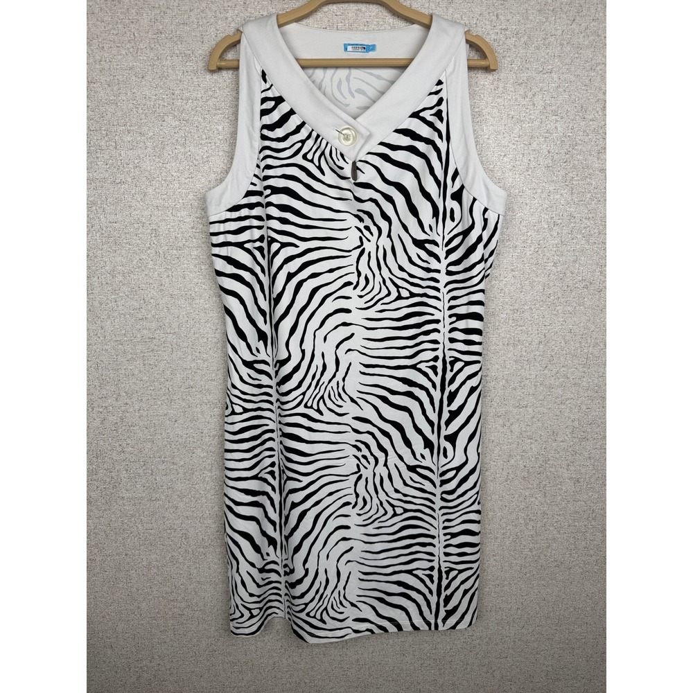 J McLaughlin Catalina Cloth Zebra Sleeveless Shift Dress Women's M Black & White